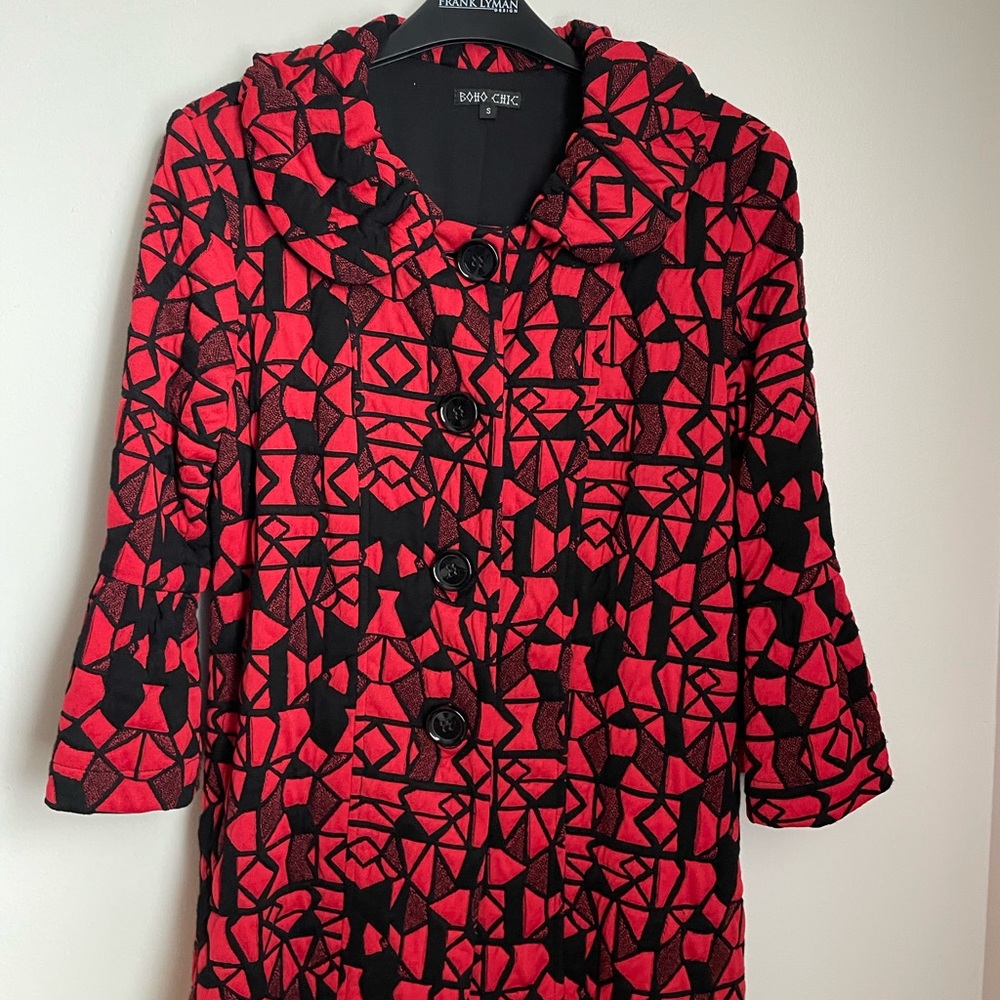 Boho Chic Design Red and Black Geometric Blazer